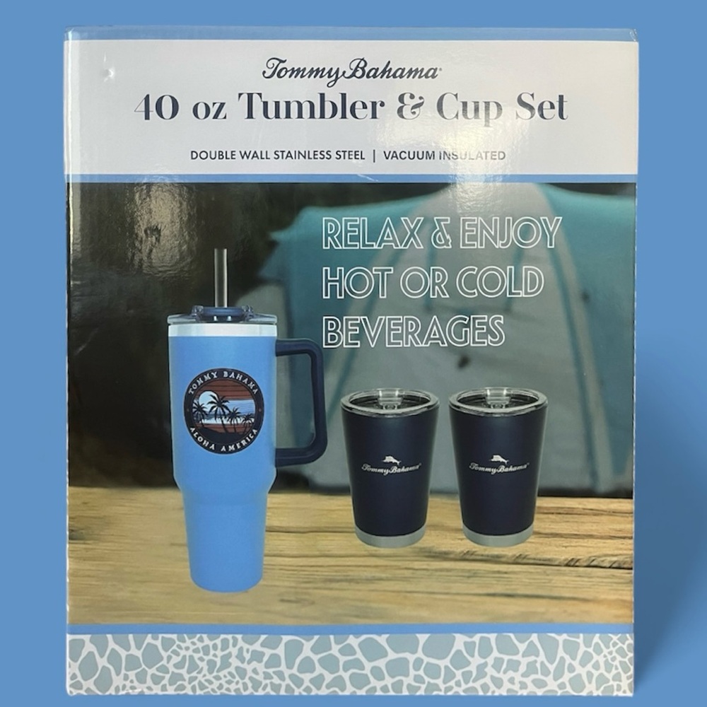 Tommy Bahama 40 oz Tumbler Two 12 oz Cup Stainless Hydration Beverage Set NEW